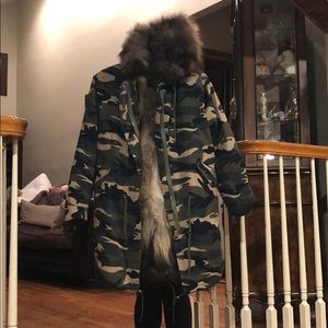 Army/camo reversible REAL raccoon fur coat